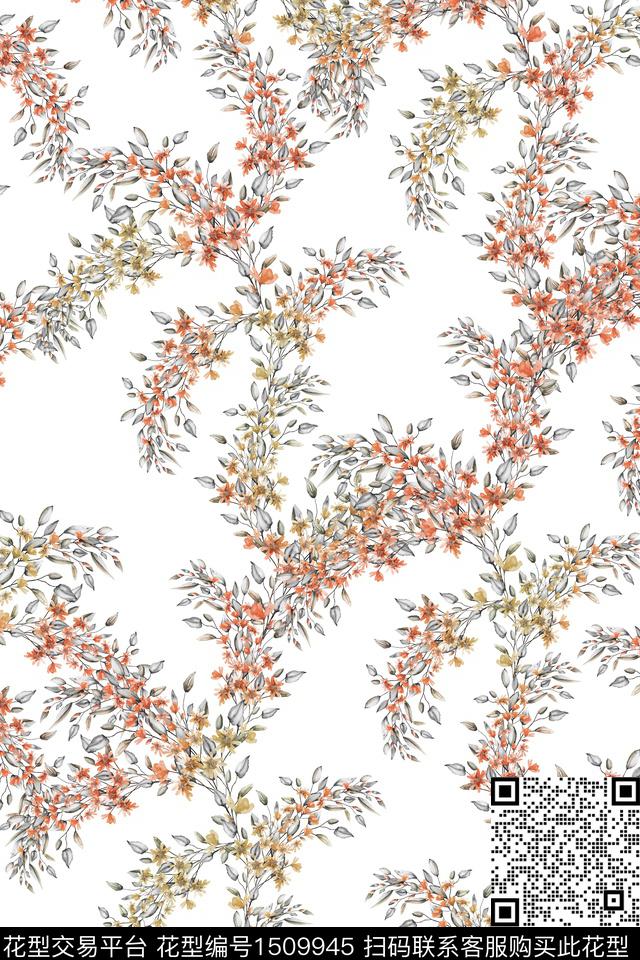 花卉大牌风小清新数码印花花型下载（图片编号: 1509945） - 瓦栏（Walan）