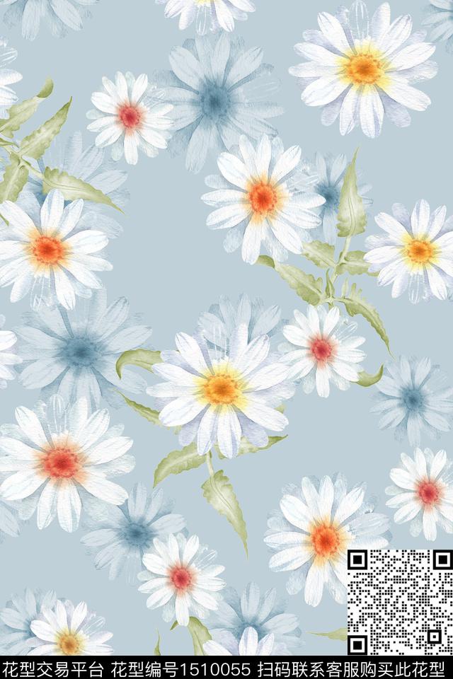 花卉大牌风小清新数码印花花型下载（图片编号: 1510055） - 瓦栏（Walan）