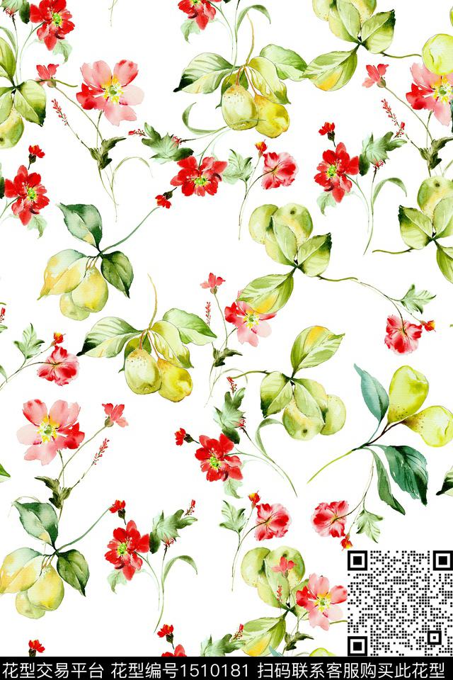 花卉大牌风小清新数码印花花型下载（图片编号: 1510181） - 瓦栏（Walan）