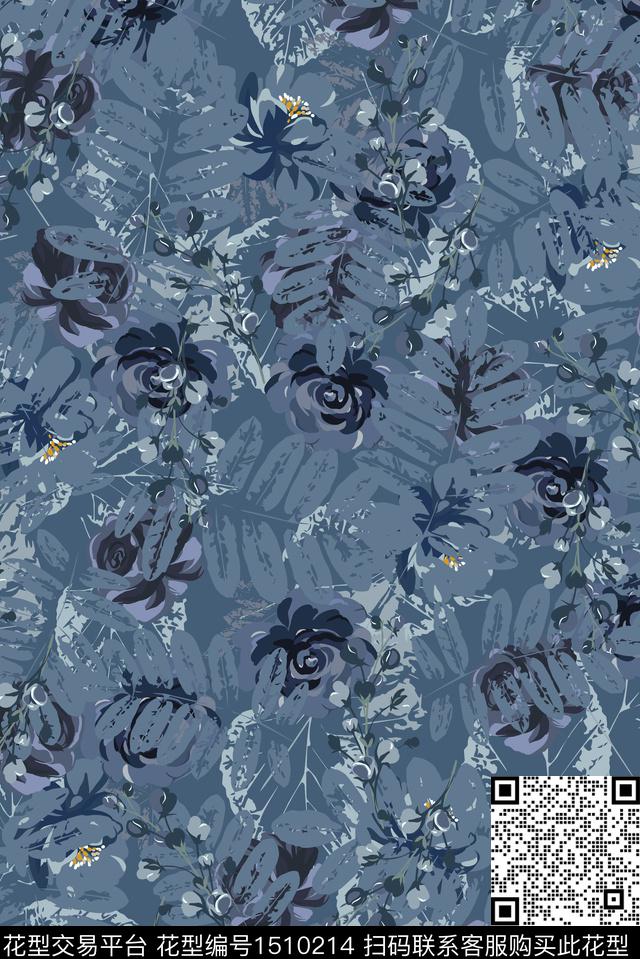 叶子2.jpg - 1510214 - 绿植树叶 玫瑰花 花卉 - 数码印花花型 － 女装花型设计 － 瓦栏