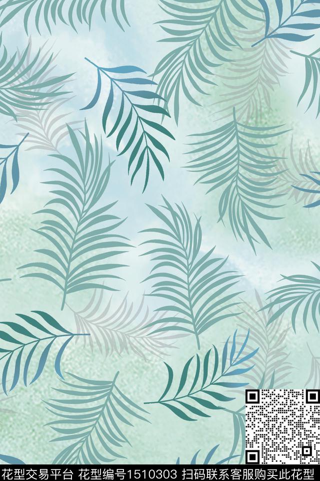 女装花卉绿植树叶数码印花花型下载（图片编号: 1510303） - 瓦栏（Walan）
