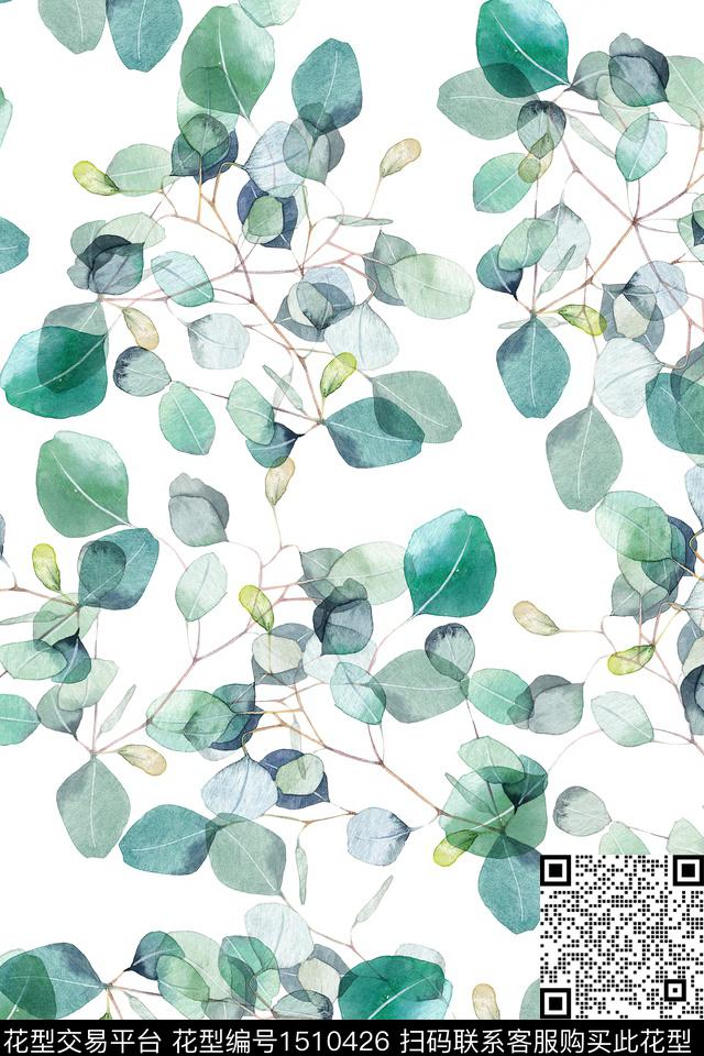 绿植树叶大牌风小清新数码印花花型下载（图片编号: 1510426） - 瓦栏（Walan）