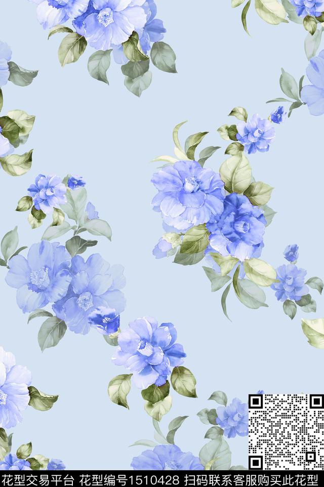 绿植树叶花卉大牌风数码印花花型下载（图片编号: 1510428） - 瓦栏（Walan）