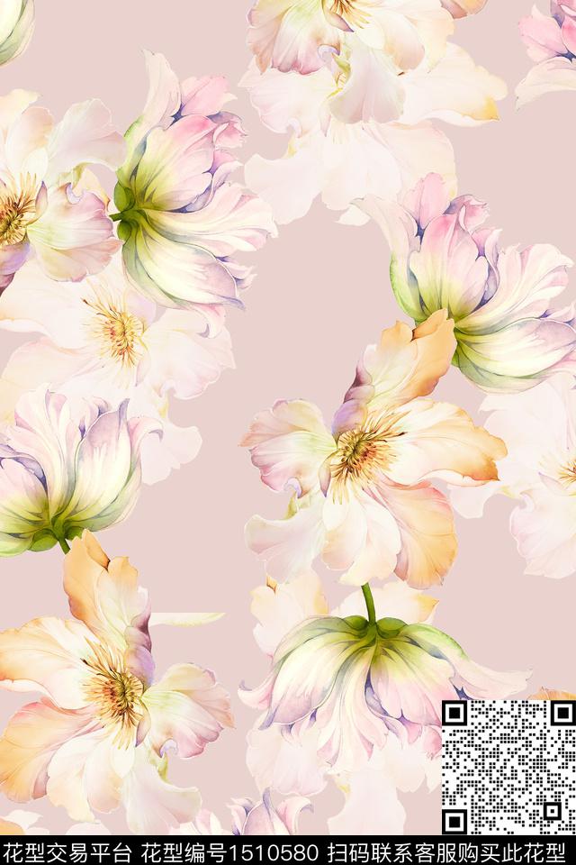 花卉大牌风小清新数码印花花型下载（图片编号: 1510580） - 瓦栏（Walan）