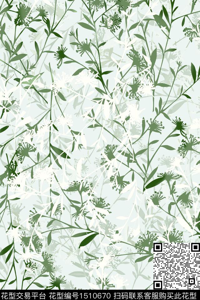 XZ3867.jpg - 1510670 - 绿植树叶 小清新 真丝 - 数码印花花型 － 女装花型设计 － 瓦栏