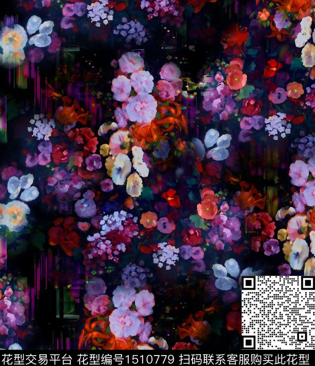 真丝中老年花卉数码印花花型下载（图片编号: 1510779） - 瓦栏（Walan）
