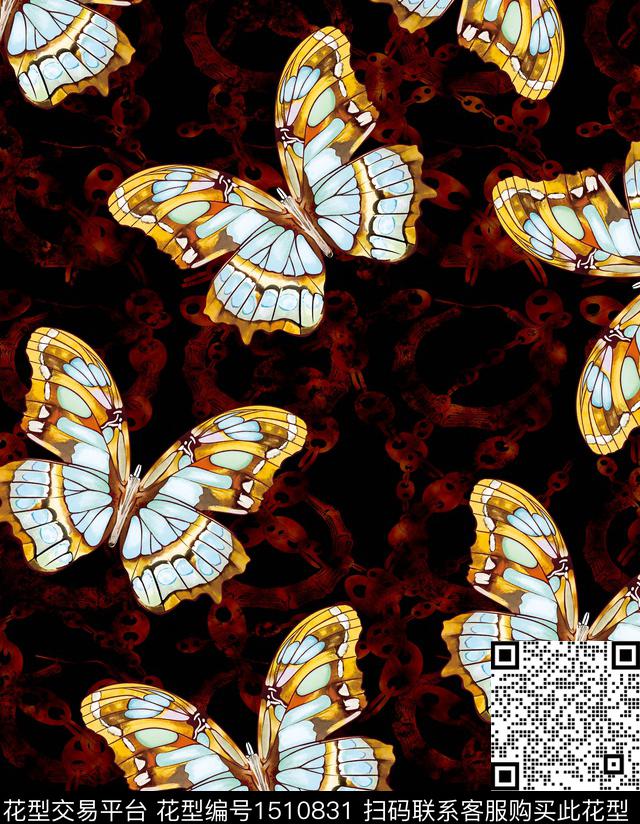 抽象蝴蝶.jpg - 1510831 - 宫廷风 男装满版花 扎染花型 - 数码印花花型 － 男装花型设计 － 瓦栏
