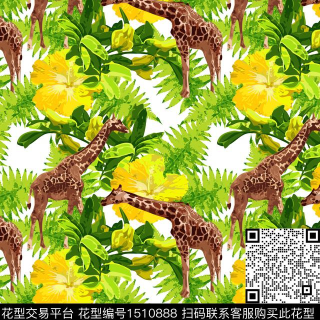 R1404027.jpg - 1510888 - 鹦鹉 长颈鹿 热带花型 - 数码印花花型 － 女装花型设计 － 瓦栏