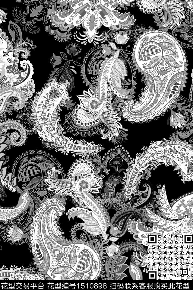 佩斯利民族风真丝数码印花花型下载（图片编号: 1510898） - 瓦栏（Walan）