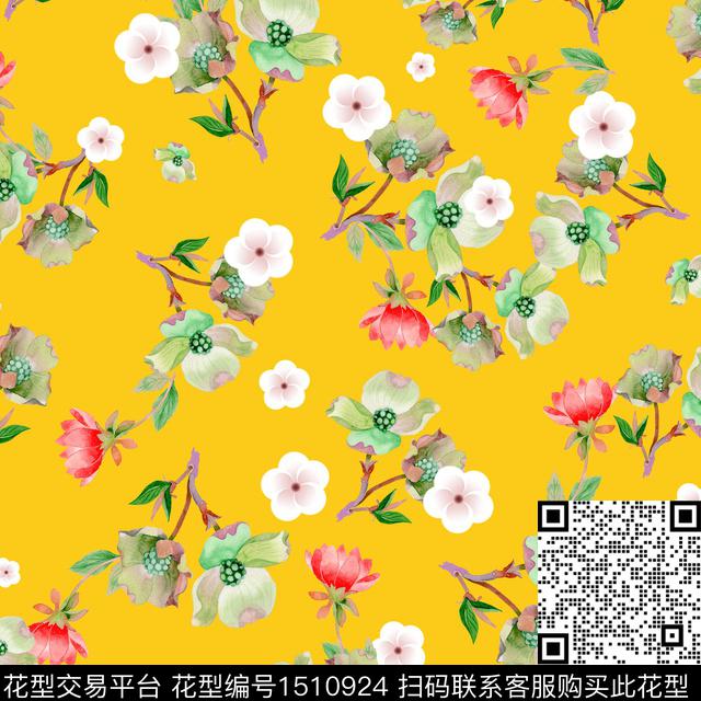 绿植树叶花卉中国风数码印花花型下载（图片编号: 1510924） - 瓦栏（Walan）