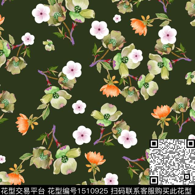 绿植树叶花卉中国风数码印花花型下载（图片编号: 1510925） - 瓦栏（Walan）