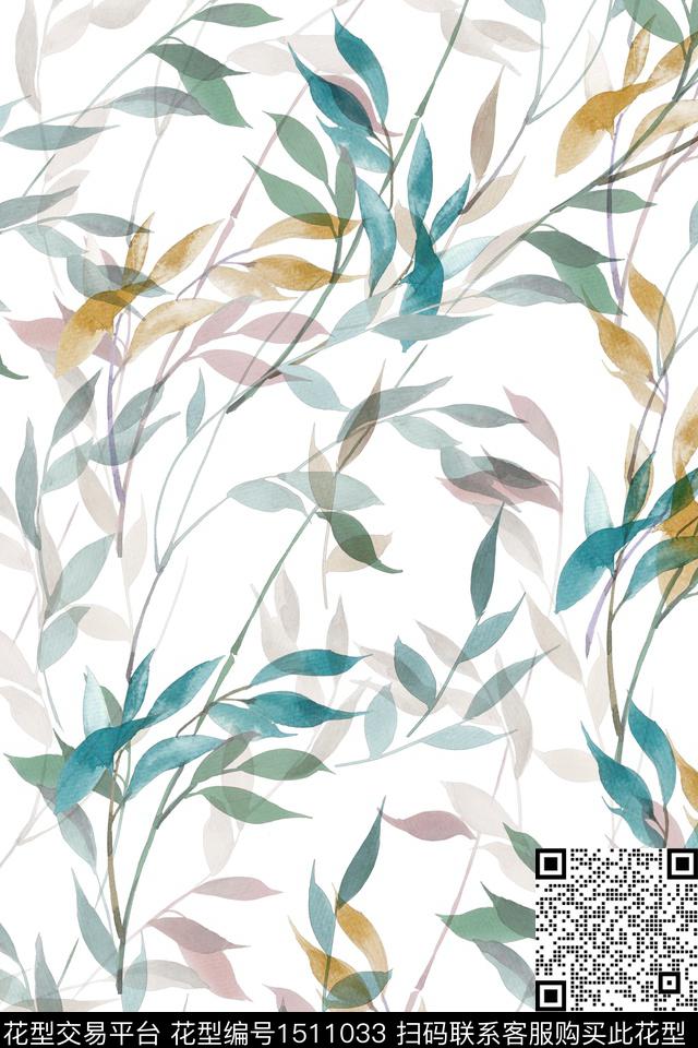绿植树叶花卉大牌风数码印花花型下载（图片编号: 1511033） - 瓦栏（Walan）