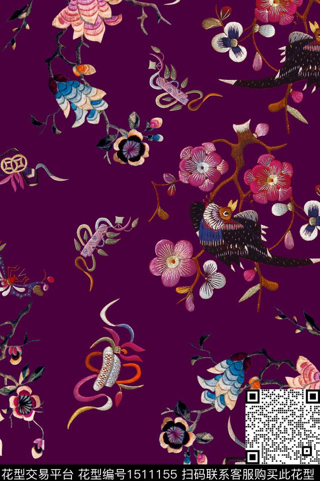 香云纱旗袍中国风数码印花花型下载（图片编号: 1511155） - 瓦栏（Walan）
