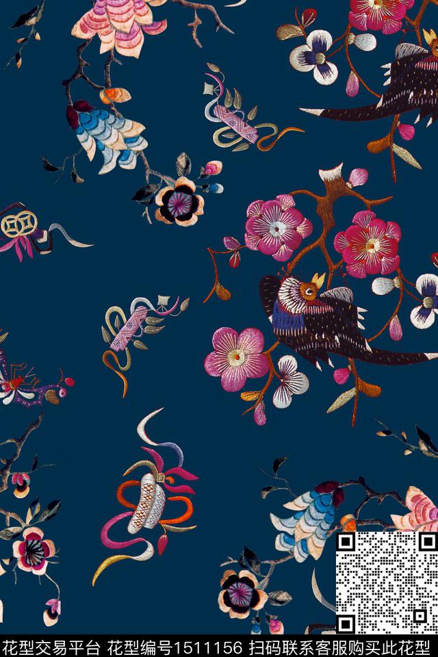 香云纱旗袍中国风数码印花花型下载（图片编号: 1511156） - 瓦栏（Walan）