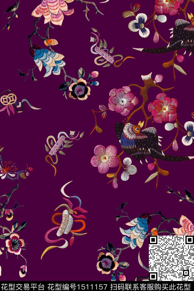 香云纱旗袍中国风数码印花花型下载（图片编号: 1511157） - 瓦栏（Walan）
