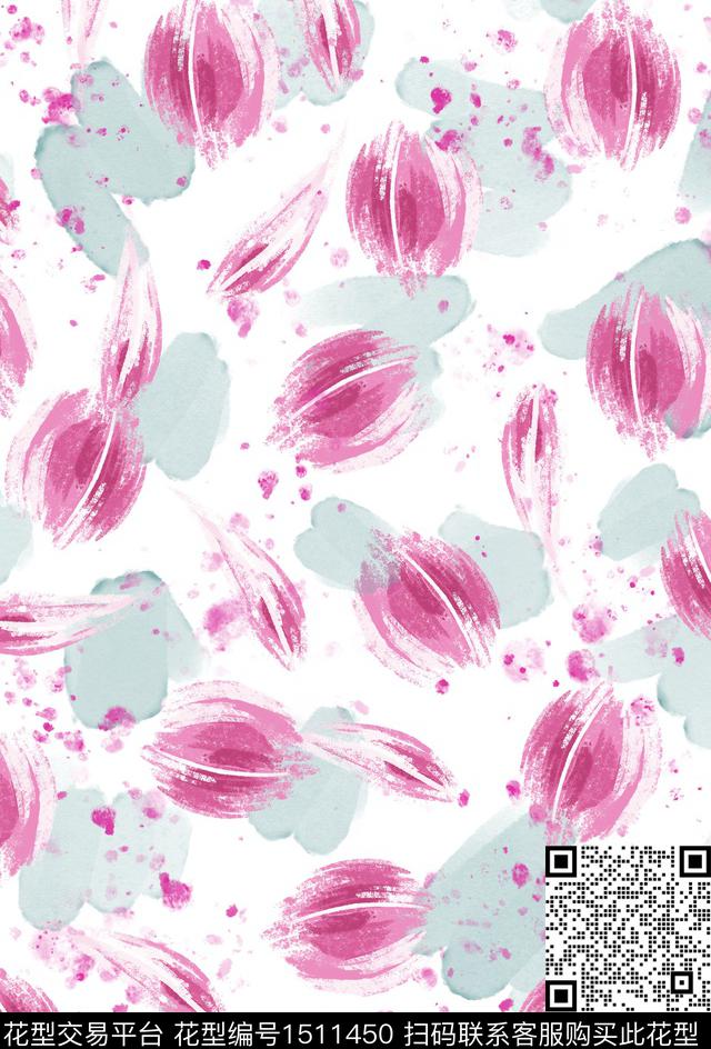 粉花.jpg - 1511450 - 水彩 抽象花卉 粉色 - 数码印花花型 － 男装花型设计 － 瓦栏