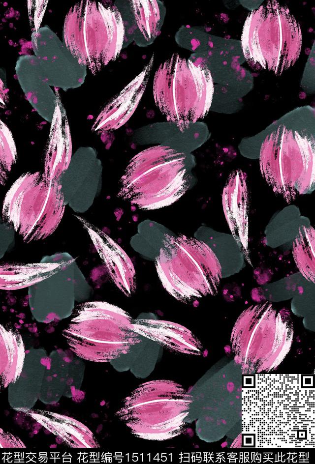 粉花.psd配色2.jpg - 1511451 - 水彩 抽象花卉 粉色 - 数码印花花型 － 男装花型设计 － 瓦栏