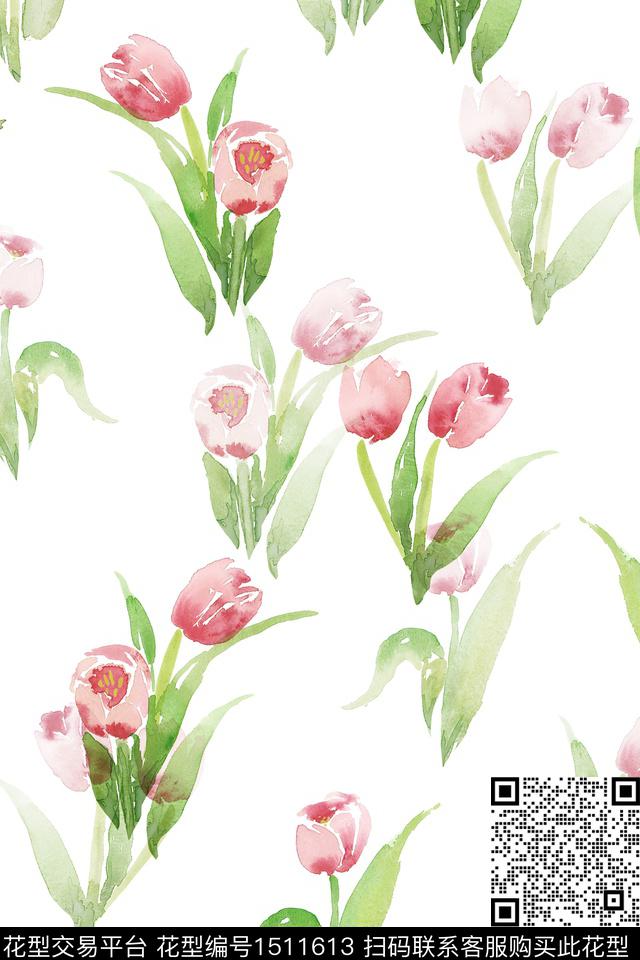 花卉大牌风小清新数码印花花型下载（图片编号: 1511613） - 瓦栏（Walan）
