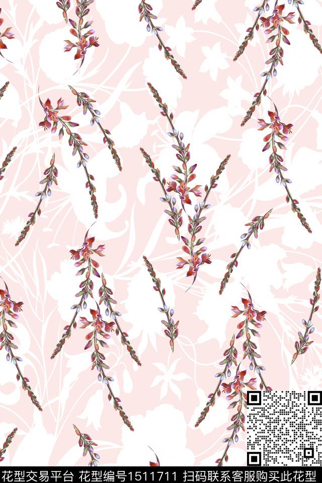 紫藤花花卉小清新数码印花花型下载（图片编号: 1511711） - 瓦栏（Walan）