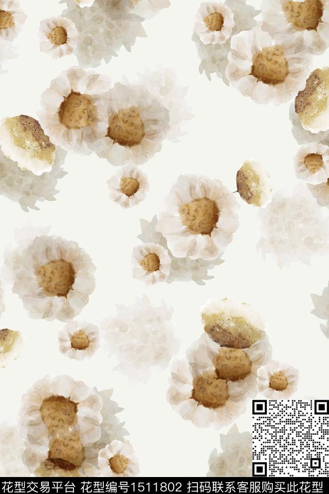 花卉大牌风小清新数码印花花型下载（图片编号: 1511802） - 瓦栏（Walan）