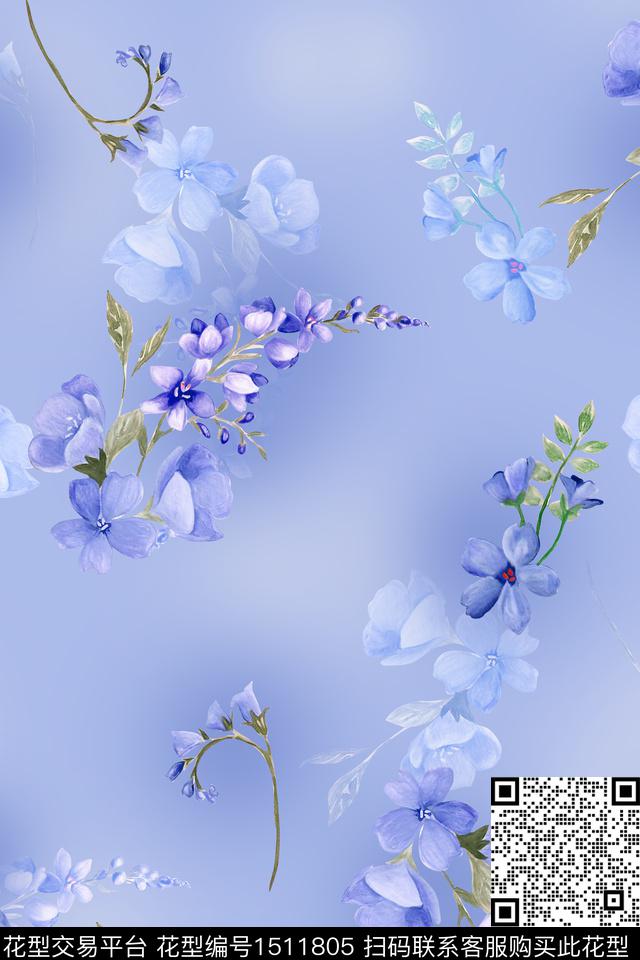 花卉大牌风小清新数码印花花型下载（图片编号: 1511805） - 瓦栏（Walan）