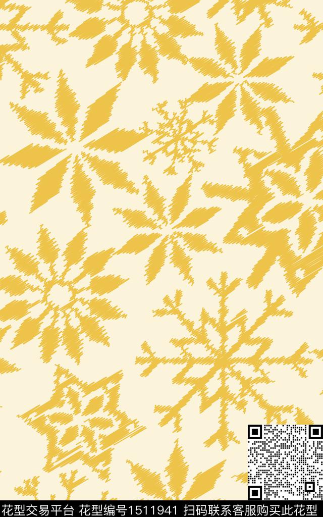 雪花图案设计_画板 1 副本.jpg - 1511941 - 雪花 花卉 手绘 - 传统印花花型 － 床品花型设计 － 瓦栏