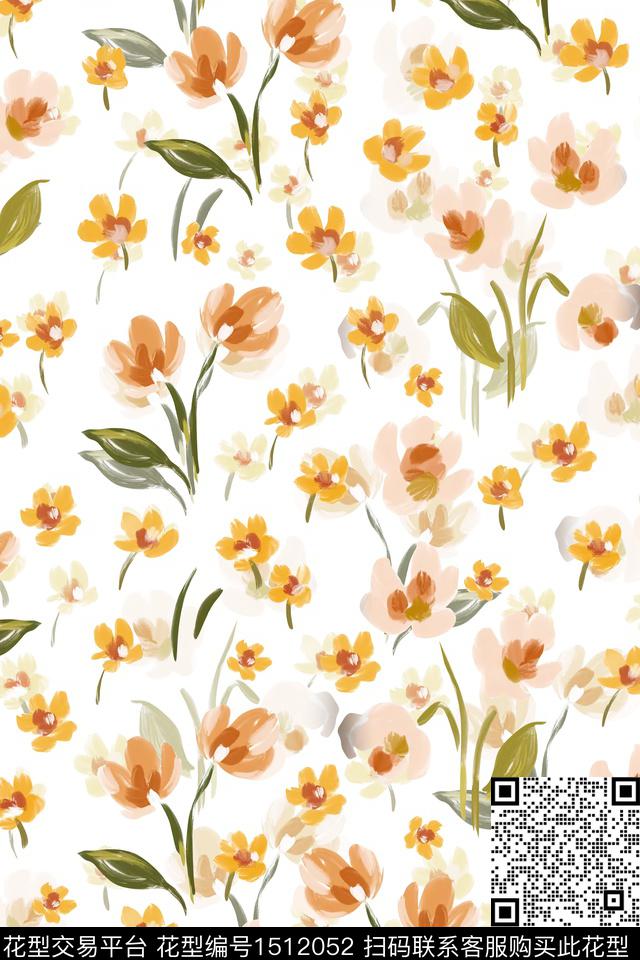花卉大牌风小清新数码印花花型下载（图片编号: 1512052） - 瓦栏（Walan）