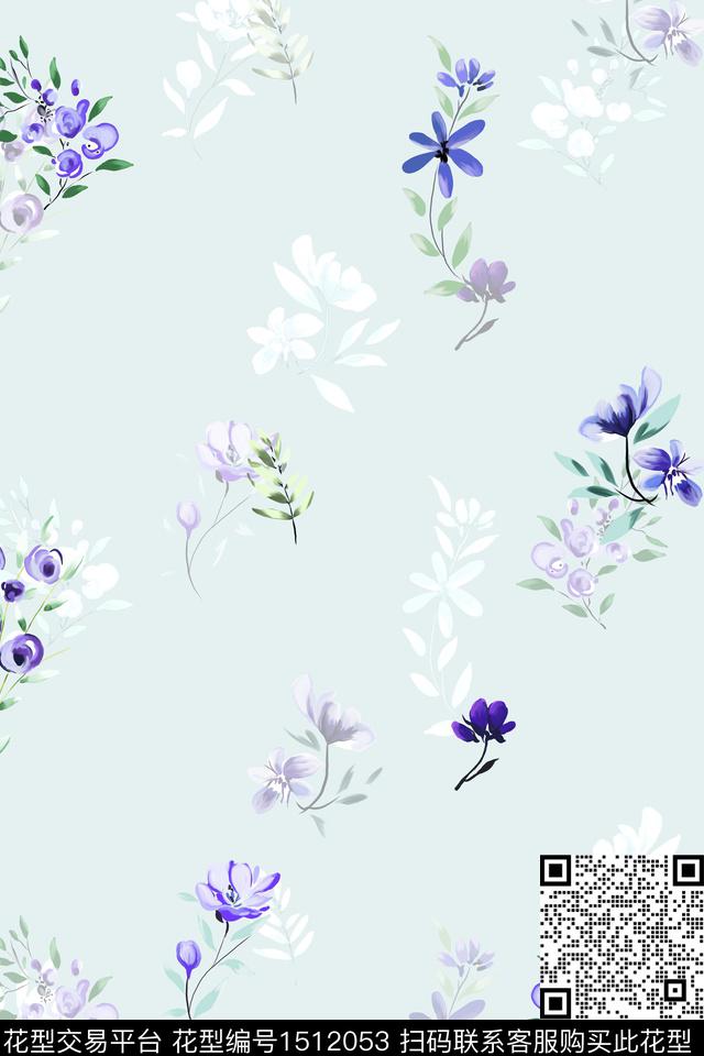 花卉大牌风小清新数码印花花型下载（图片编号: 1512053） - 瓦栏（Walan）