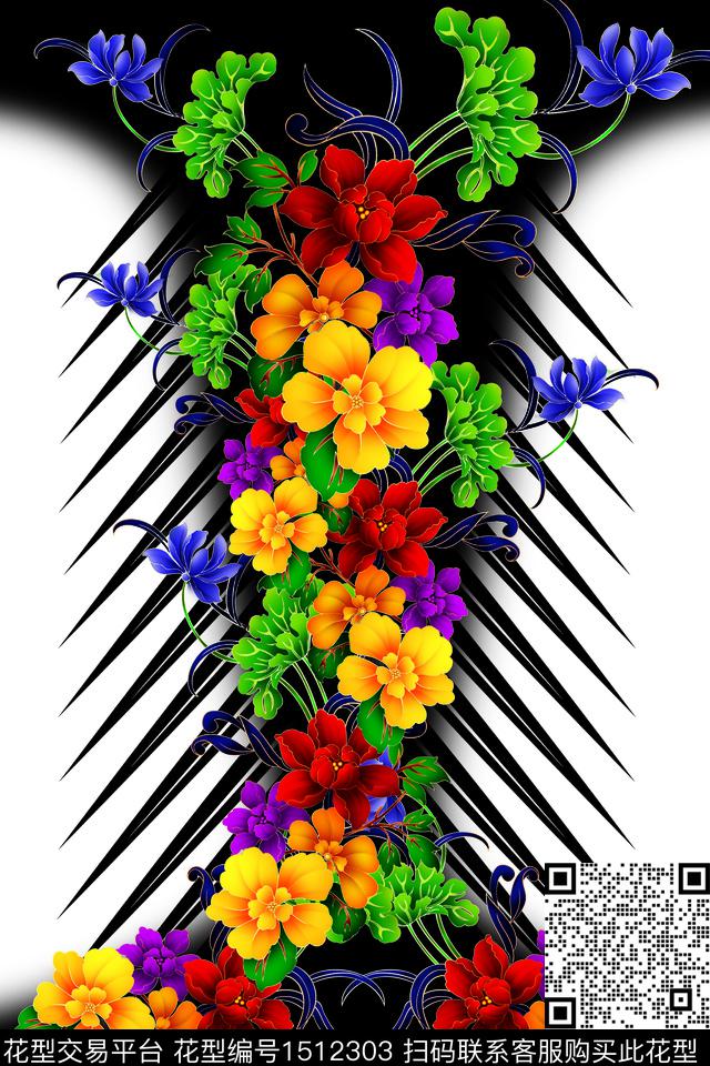 定位复古彩色牡丹花卉.jpg - 1512303 - 水彩 渐变 定位花 - 数码印花花型 － 女装花型设计 － 瓦栏