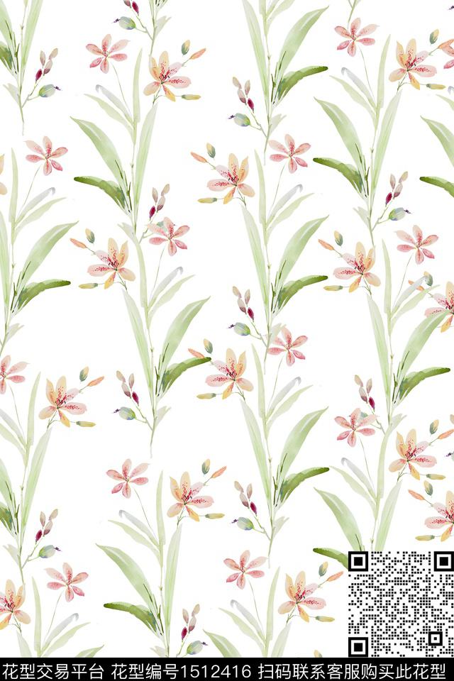 花卉大牌风小清新数码印花花型下载（图片编号: 1512416） - 瓦栏（Walan）