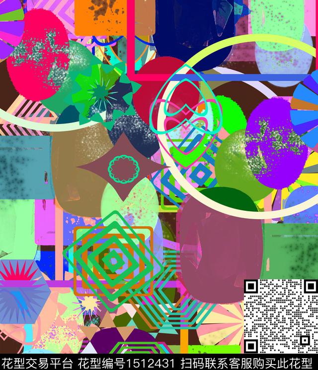 3535.jpg - 1512431 - 颜色 几何 混合拼接 - 数码印花花型 － 女装花型设计 － 瓦栏
