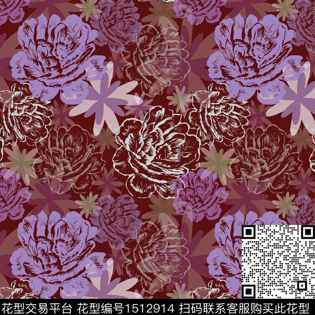 20220923-平面花卉-3-2.jpg - 1512914 - 民族花卉 女装 平面花卉 - 传统印花花型 － 女装花型设计 － 瓦栏