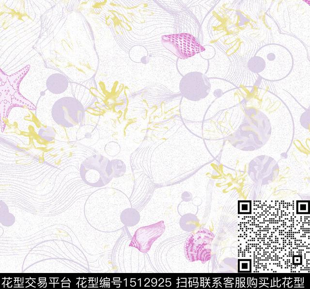 1410063.jpg - 1512925 - 水彩 贝壳 女装 - 传统印花花型 － 女装花型设计 － 瓦栏