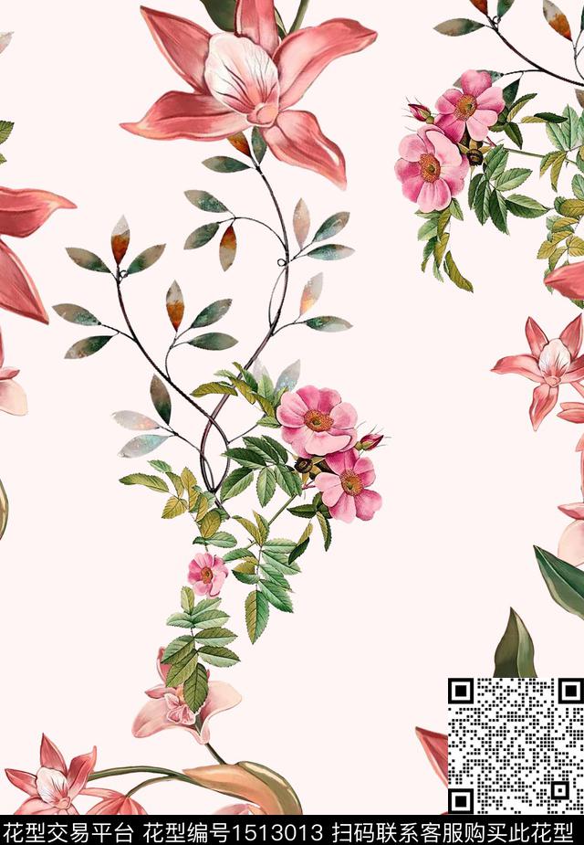 20220913-花朵波浪.jpg - 1513013 - 女装 花卉 混合拼接 - 数码印花花型 － 女装花型设计 － 瓦栏
