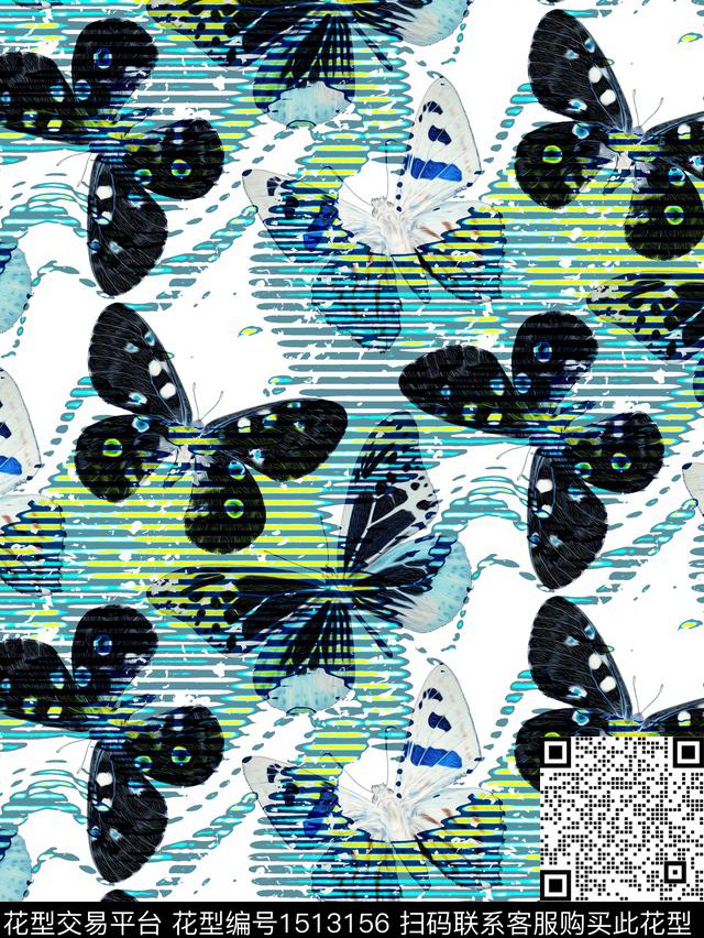 NX830001蝴蝶.jpg - 1513156 - 线条 动物纹 大牌风 - 数码印花花型 － 女装花型设计 － 瓦栏