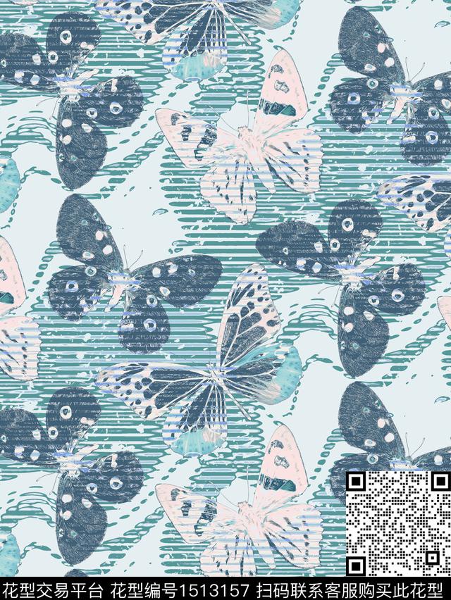NX830002蝴蝶.jpg - 1513157 - 线条 动物纹 大牌风 - 数码印花花型 － 女装花型设计 － 瓦栏