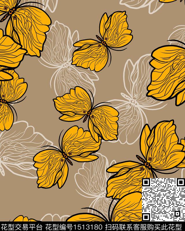 fs2d.jpg - 1513180 - 童装 花卉蝴蝶 方巾 - 数码印花花型 － 床品花型设计 － 瓦栏