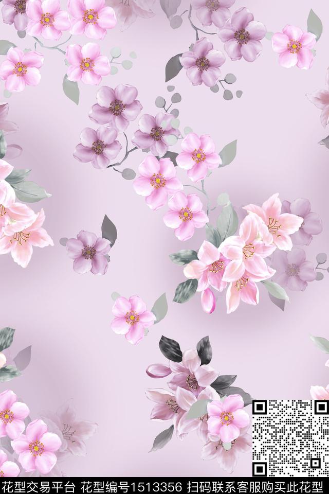 花卉大牌风小清新数码印花花型下载（图片编号: 1513356） - 瓦栏（Walan）