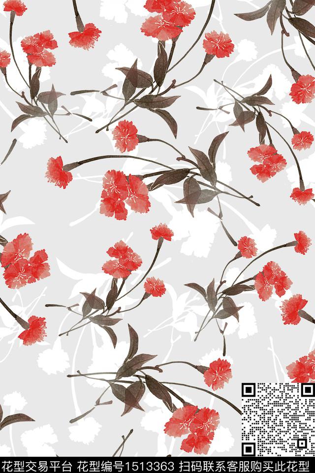 花卉大牌风小清新数码印花花型下载（图片编号: 1513363） - 瓦栏（Walan）