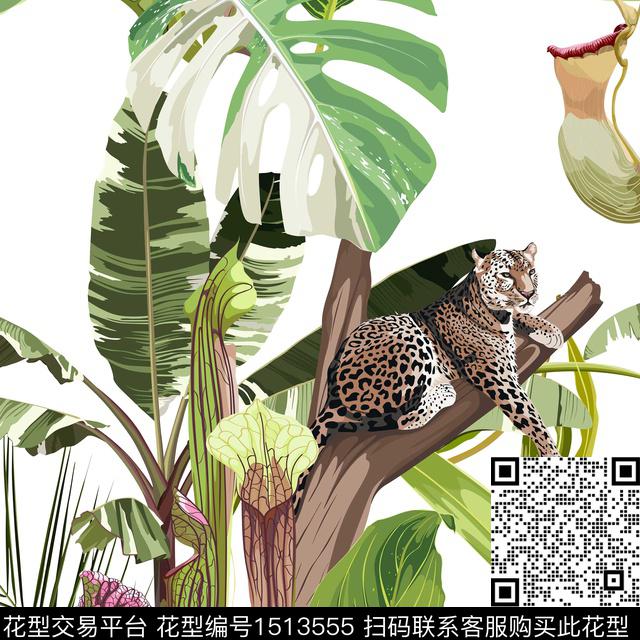R2209125.jpg - 1513555 - 泳装花型 豹子 热带花型 - 数码印花花型 － 女装花型设计 － 瓦栏