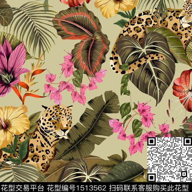 R2209128A.jpg - 1513562 - 泳装花型 豹子 热带花型 - 数码印花花型 － 女装花型设计 － 瓦栏