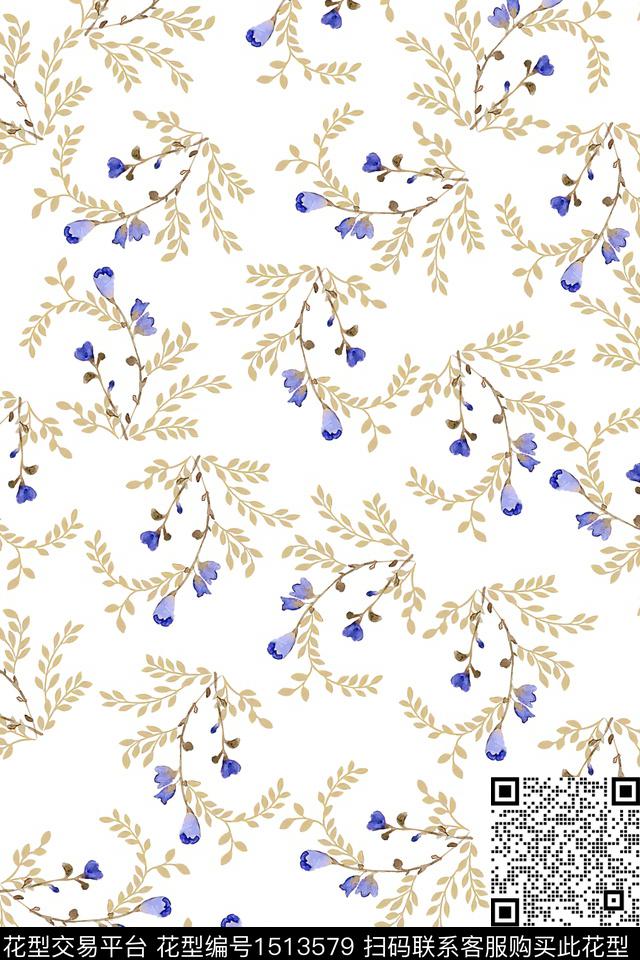 花卉大牌风小清新数码印花花型下载（图片编号: 1513579） - 瓦栏（Walan）