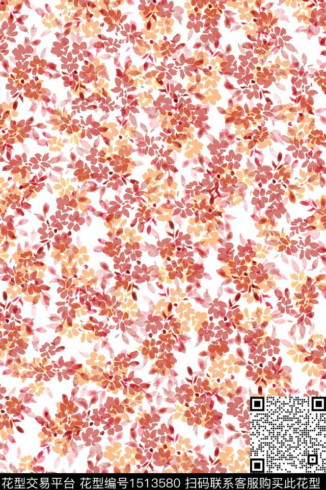 花卉大牌风小清新数码印花花型下载（图片编号: 1513580） - 瓦栏（Walan）