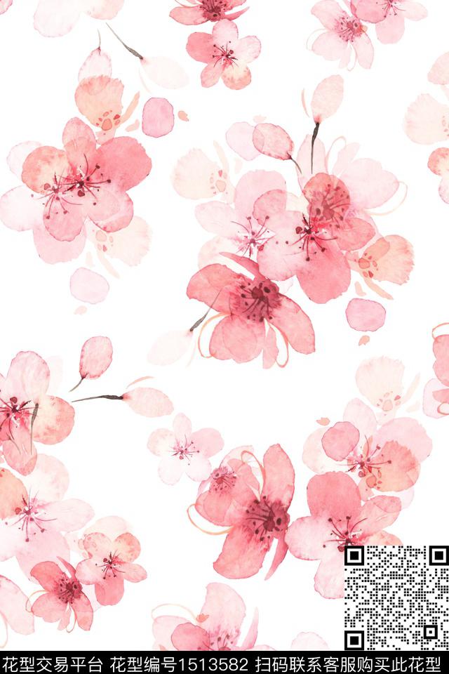 花卉大牌风小清新数码印花花型下载（图片编号: 1513582） - 瓦栏（Walan）