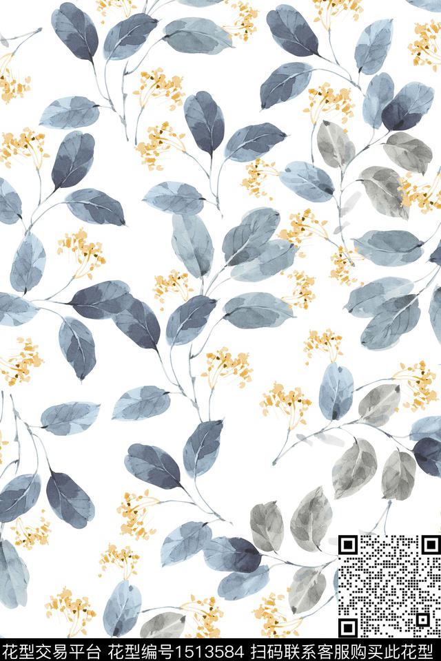 花卉大牌风小清新数码印花花型下载（图片编号: 1513584） - 瓦栏（Walan）
