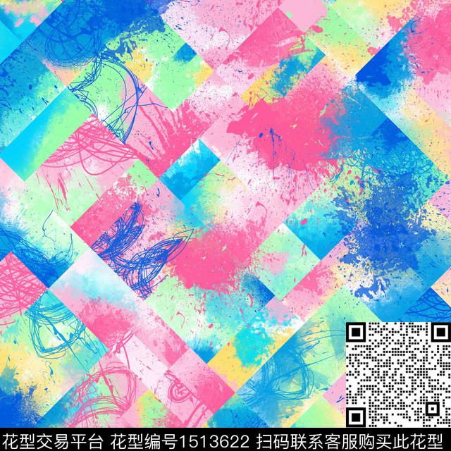 01012.jpg - 1513622 - 水彩 格子 数码花型 - 数码印花花型 － 泳装花型设计 － 瓦栏