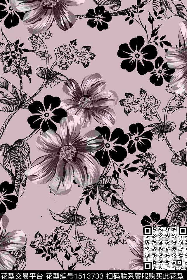 117.jpg - 1513733 - 花卉 手绘 矢量 - 数码印花花型 － 女装花型设计 － 瓦栏