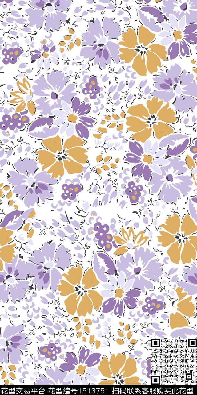 花卉小碎花手绘花卉传统印花花型下载（图片编号: 1513751） - 瓦栏（Walan）
