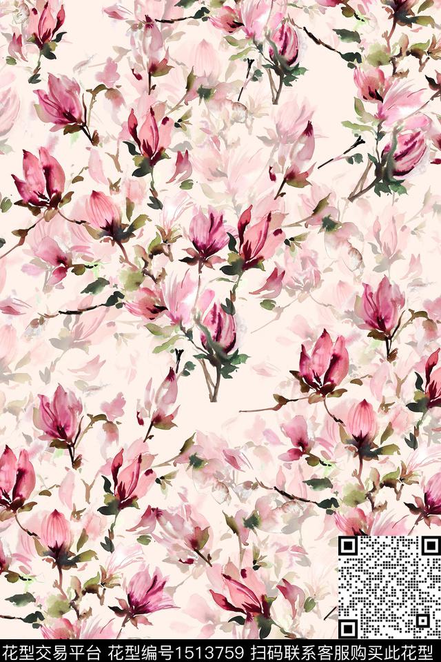 XZ3979.jpg - 1513759 - 花卉 小清新 真丝 - 数码印花花型 － 女装花型设计 － 瓦栏