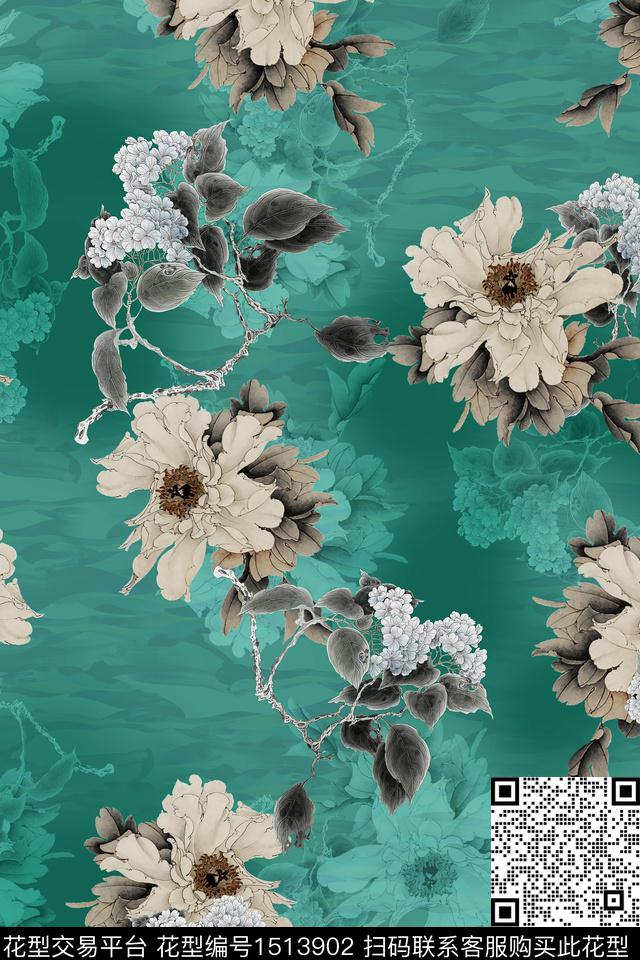 CCCC778.jpg - 1513902 - 香云纱 国画 中老年 - 数码印花花型 － 女装花型设计 － 瓦栏